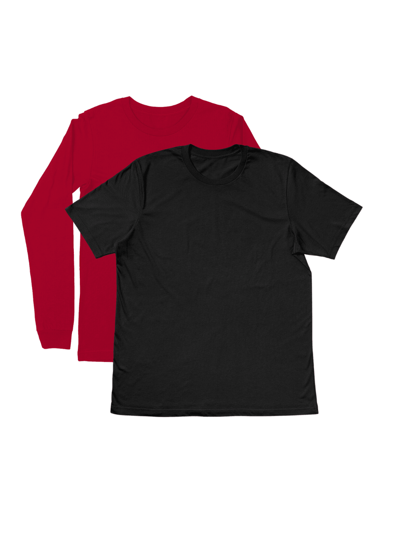 Mens T-Shirts Long & Short Sleeve 2 Pack - Red/Black - Perfect TShirt Co