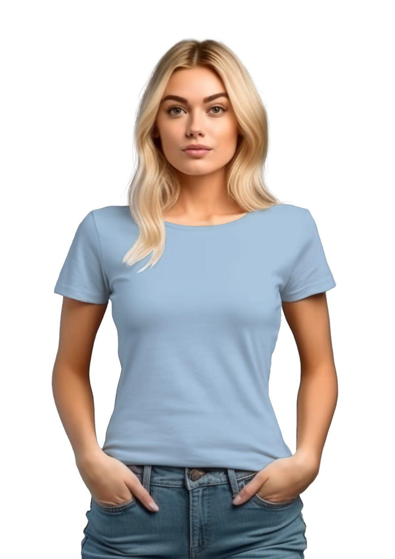 Perfect TShirt Co Women's Short Sleeve Crew Neck Baby Blue Slim Fit T-Shirt - Perfect TShirt Co