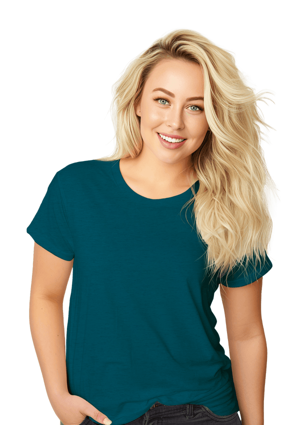 Perfect TShirt Co Women's Short Sleeve Crew Neck Heather Relax Fit T-Shirt - Deep Teal - Perfect TShirt Co