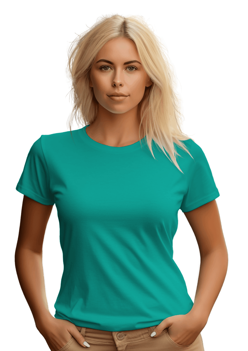 Perfect TShirt Co Women's Short Sleeve Crew Neck Teal Blue Slim Fit T-Shirt - Perfect TShirt Co