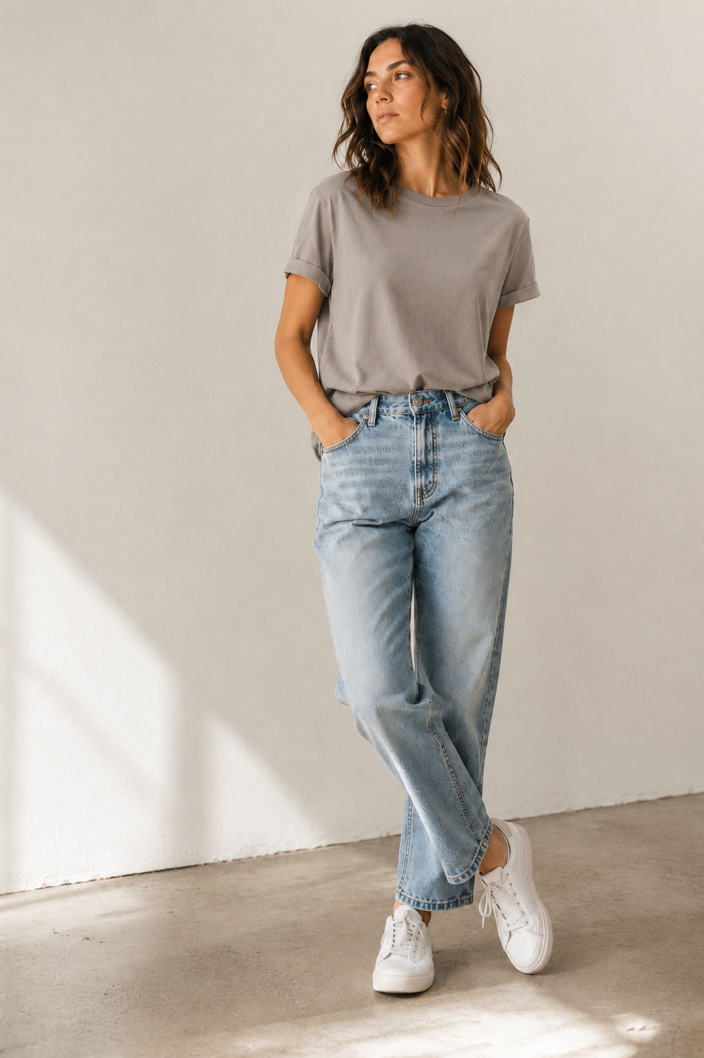 women's stone boyfriend cut t-shirt lifestyle image