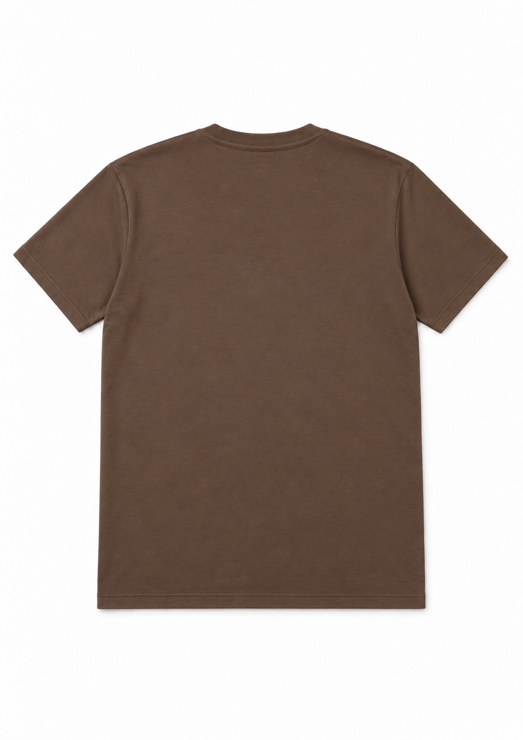 A plain brown short-sleeve crewneck t-shirt shown from the back, laid flat against a clean white background.