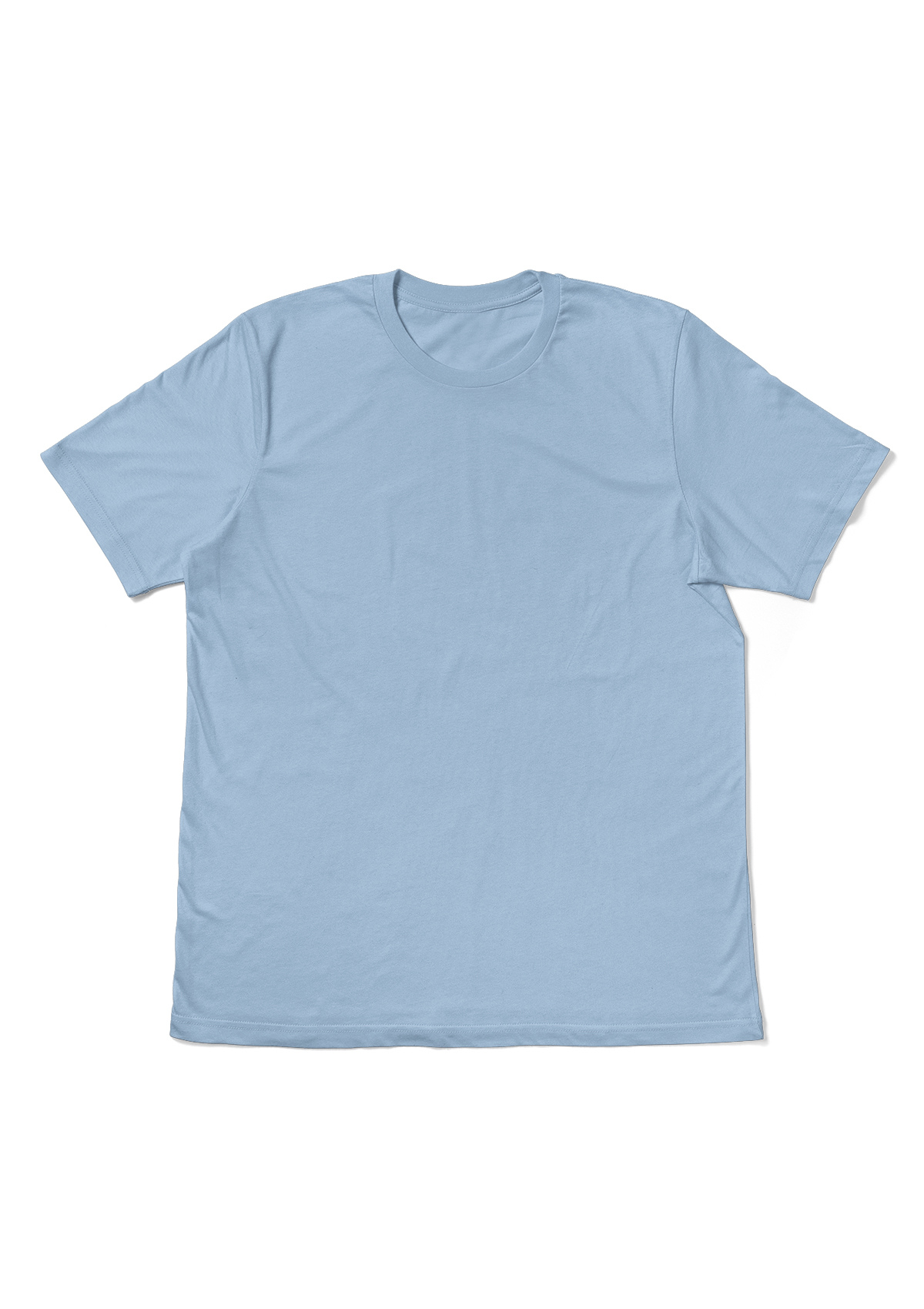 A light blue short-sleeve crewneck t-shirt laid flat against a solid white background.