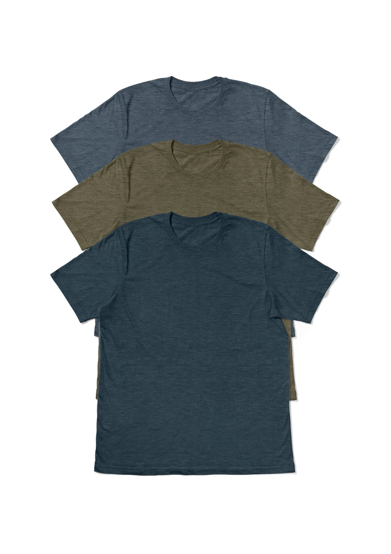 Mens T-Shirts Short Sleeve Crew Heather Rugged 3 Pack