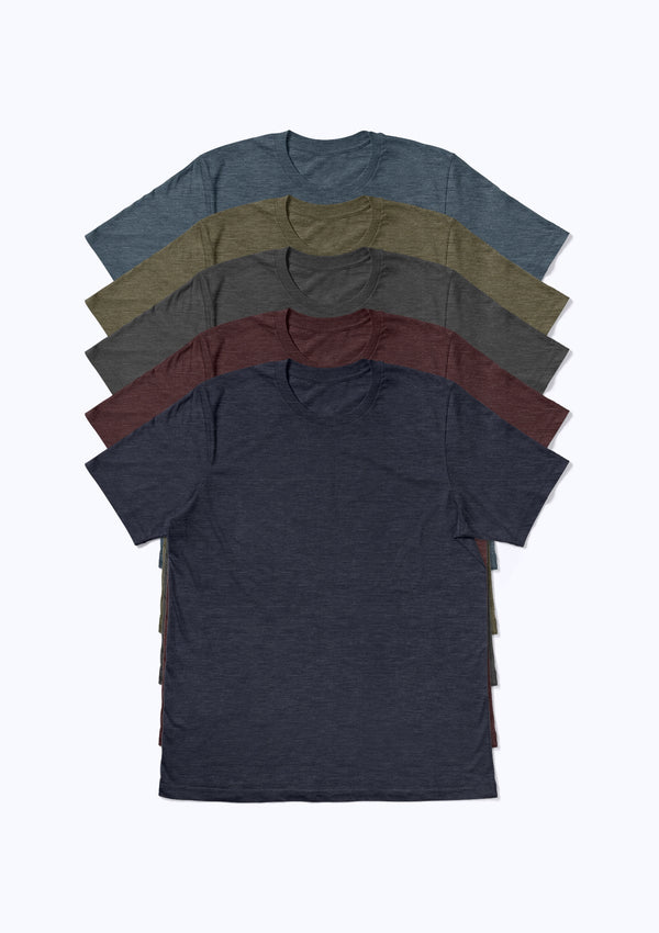 Mens T-Shirts Short Sleeve Crew Heather Fall Color 5 Pack