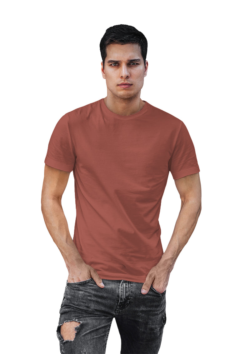 Mens T-Shirt Short Sleeve Crew Neck Clay Brown Cotton