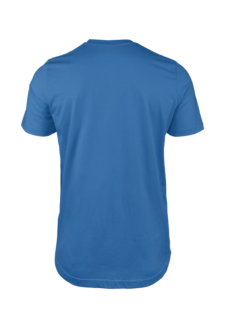 3D back view of Columbia blue short sleeve crew neck t-shirt from Perfect TShirt Co