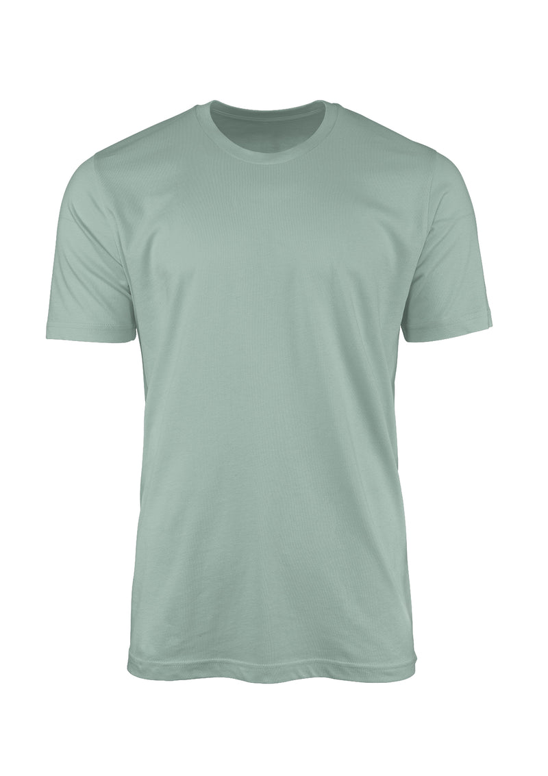 3D front view of a short sleeve crew neck dusty blue t-shirt from Perfect TShirt Co