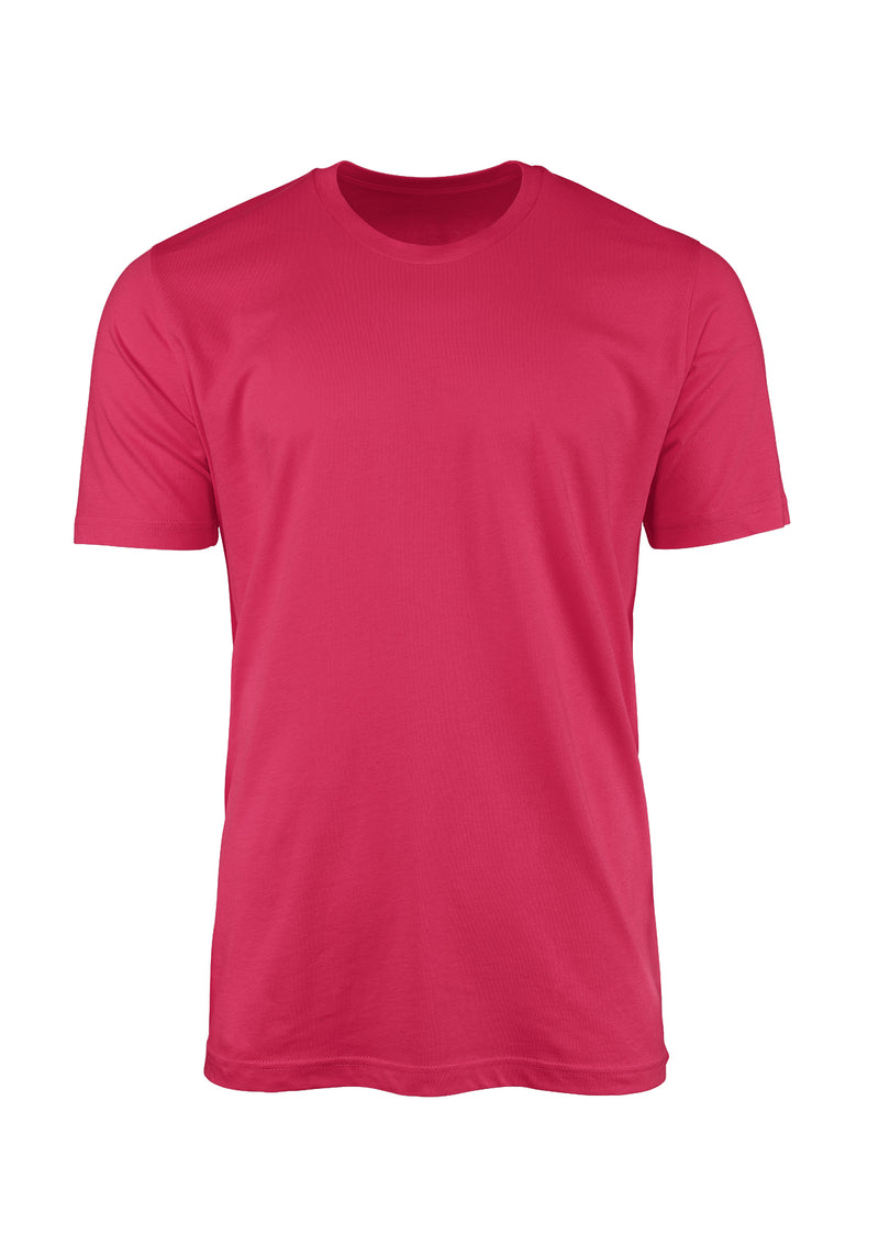 3D front view of short sleeve crew neck fuchsia pink cotton t-shirt from Perfect TShirt Co 