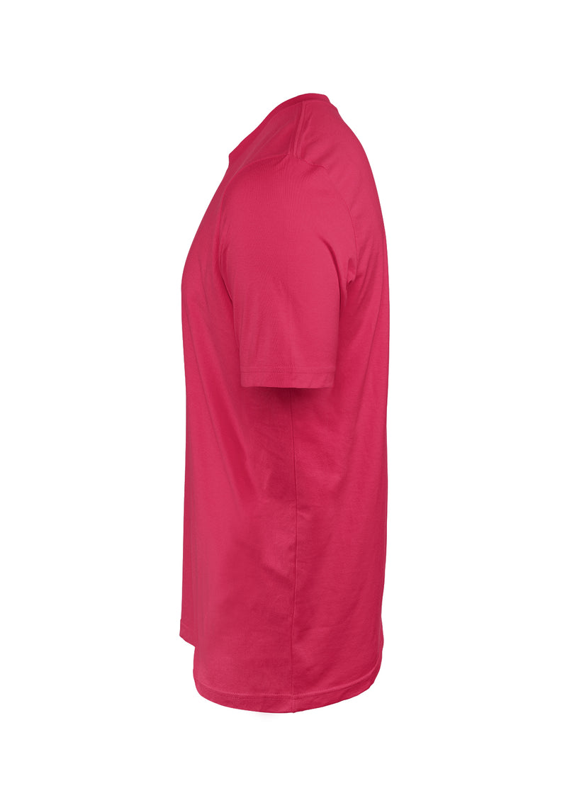 3D left side view of short sleeve crew neck fuchsia pink cotton t-shirt from Perfect TShirt Co 