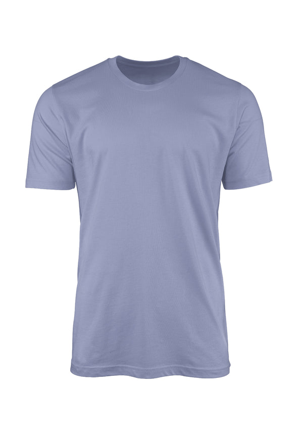 3D front view of short sleeve mens t-shirt in lavender blue cotton from the Perfect TShirt Co.