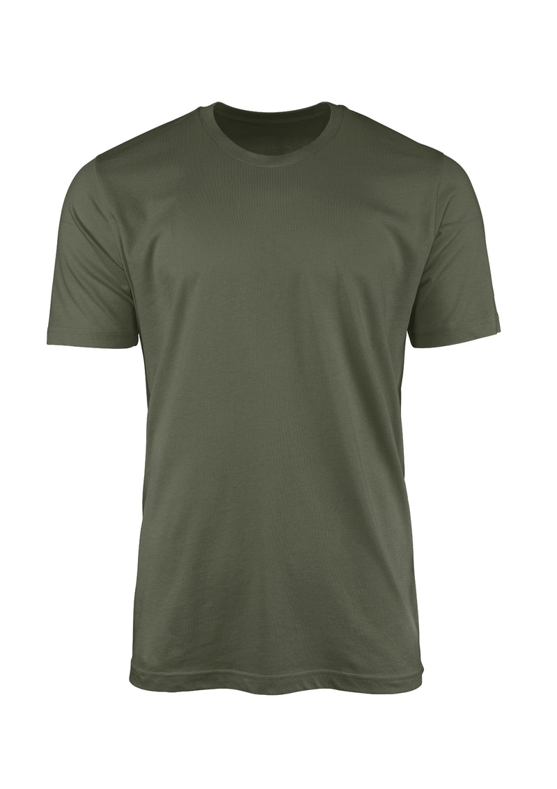 3D front view of short sleeve crew neck military green cotton t-shirt from Perfect TShirt Co 
