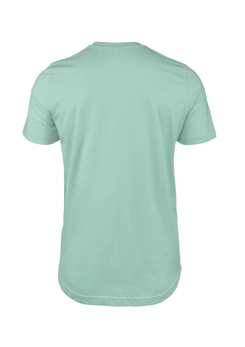 3D back view of short sleeve crew neck mint green cotton t-shirt from Perfect TShirt Co 