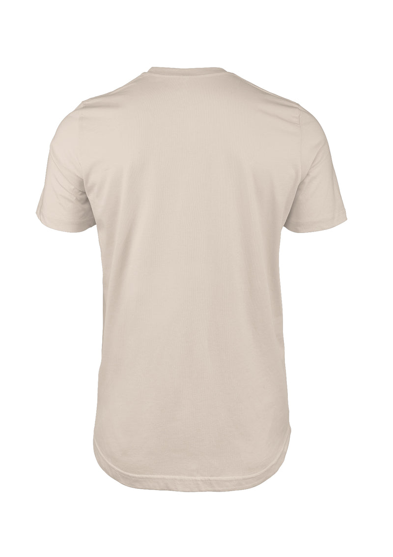 3D back view of mens short sleeve crew neck t-shirt in mocha white cotton