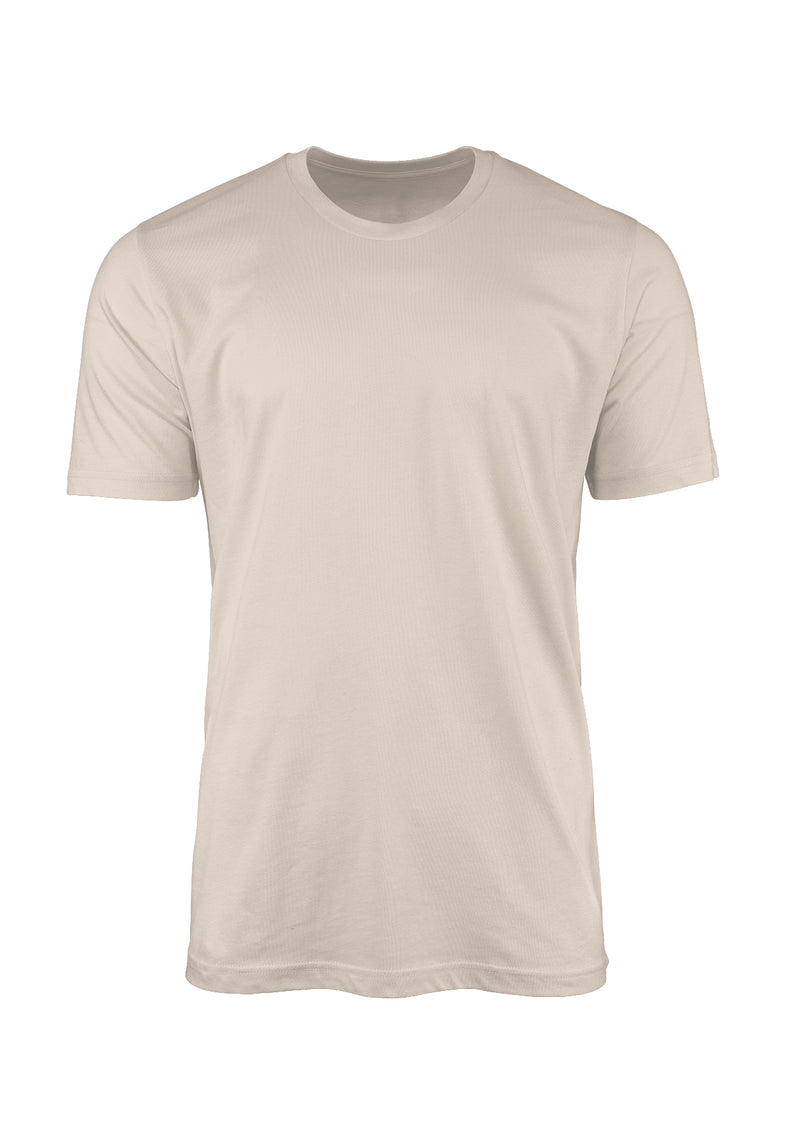 3D front view of mens short sleeve crew neck t-shirt in mocha white cotton