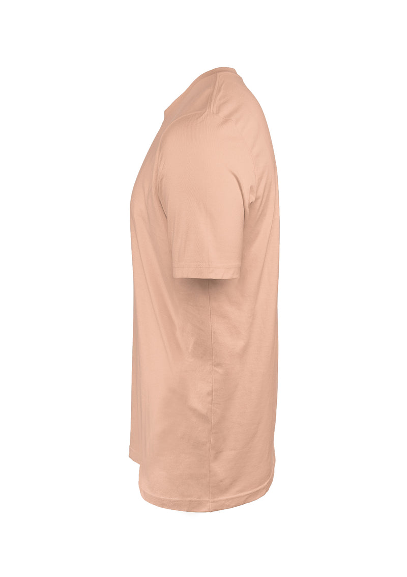 3D right side view of mens short sleeve crew neck t-shirt in peachy orange cotton from Perfect TShirt Co.