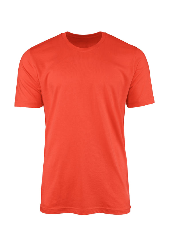 3D front view of mens short sleeve crew neck t-shirt in poppy red cotton from the Perfect TShirt Co.