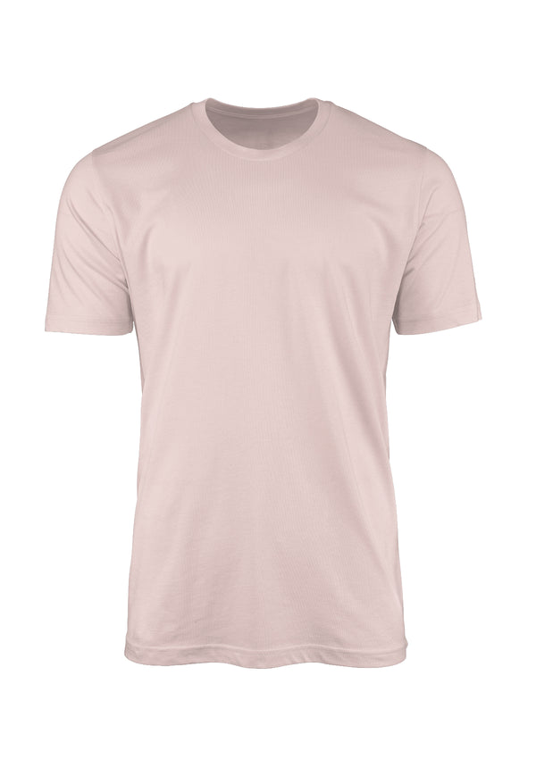 3D front view mens short sleeve crew neck t-shirt in powder pink cotton from the Perfect TShirt Co.
