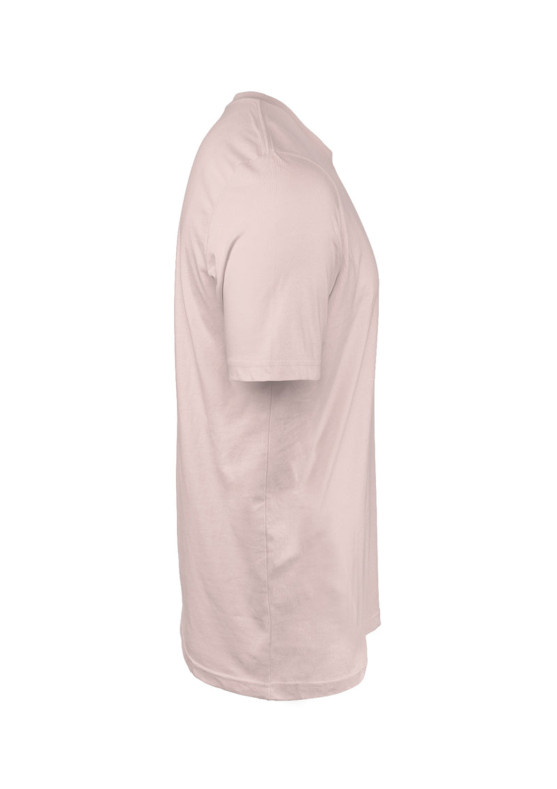 3D right side view mens short sleeve crew neck t-shirt in powder pink cotton from the Perfect TShirt Co.