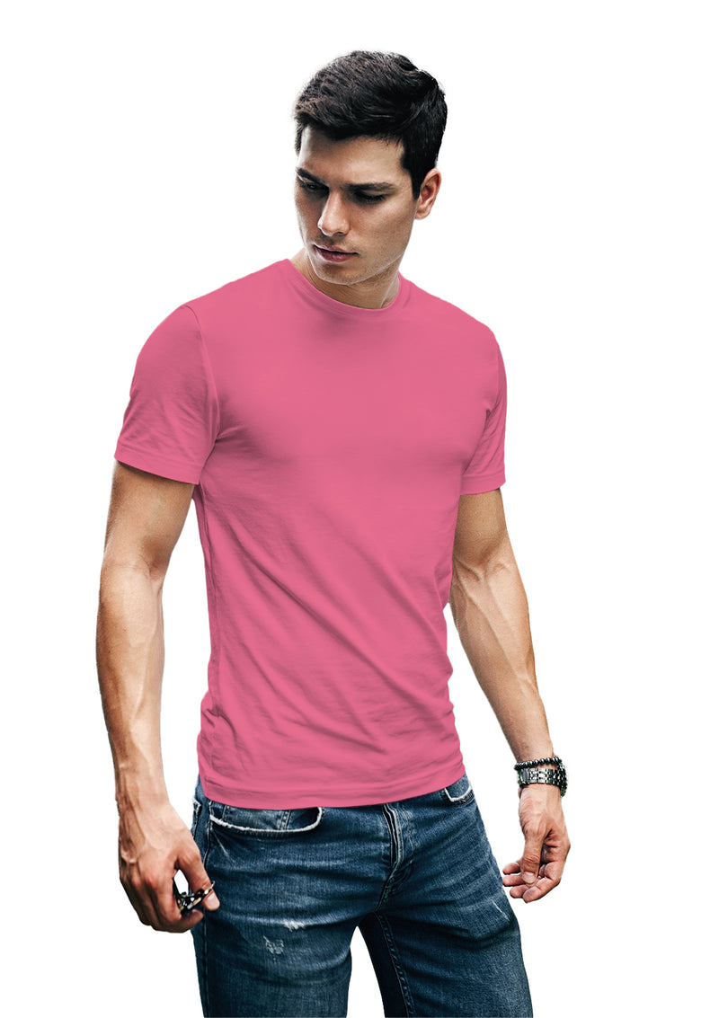Mens T-Shirt Short Sleeve Crew Neck Prince Pink Cotton