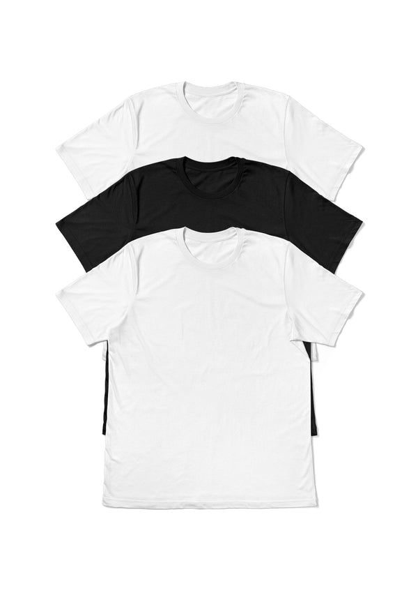 Unisex Short Sleeve Wrinkle Free T-Shirt 3 pc White/Black Bundle