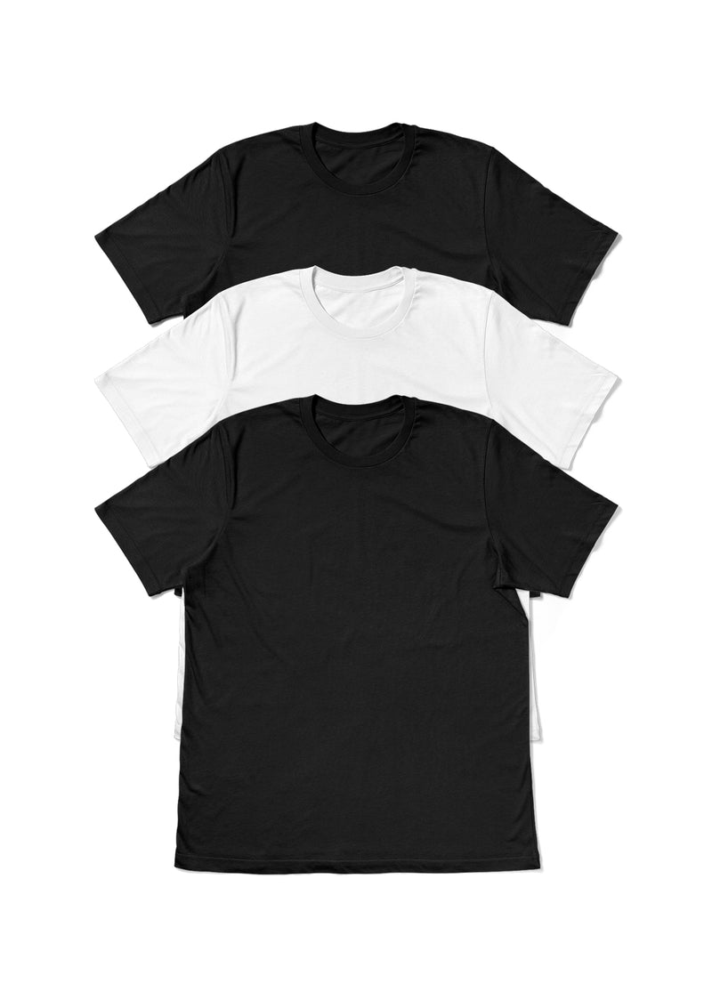 Unisex Short Sleeve Wrinkle Free T-Shirt 3 pc Black/White Bundle