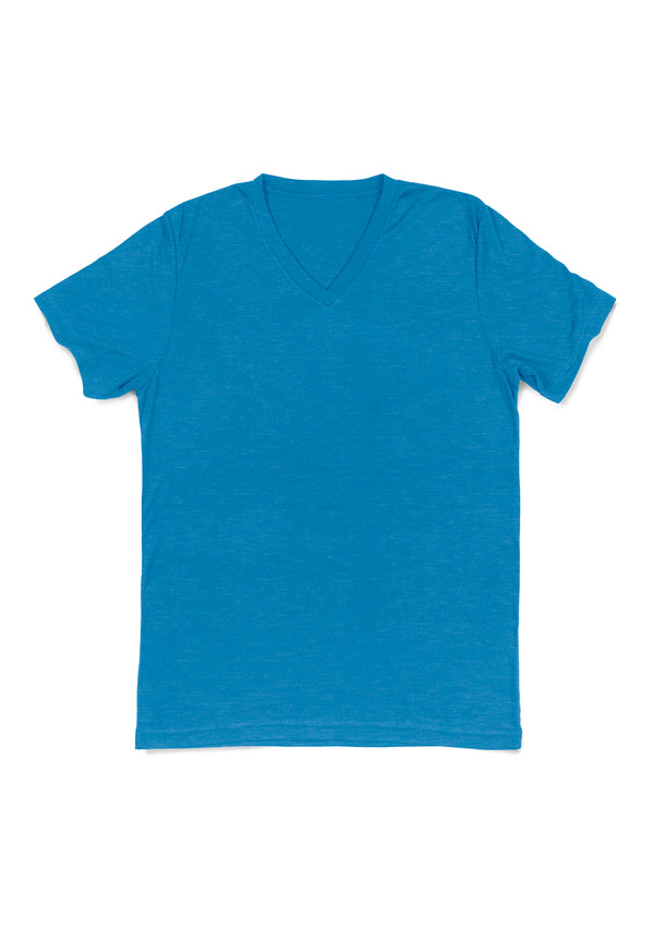 Mens T-Shirt Short Sleeve V-Neck Caribbean Blue Triblend