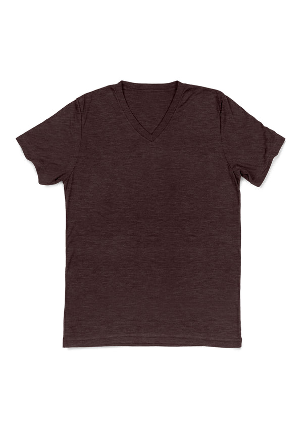Mens T-Shirt Short Sleeve V-Neck Moody Maroon Red Triblend