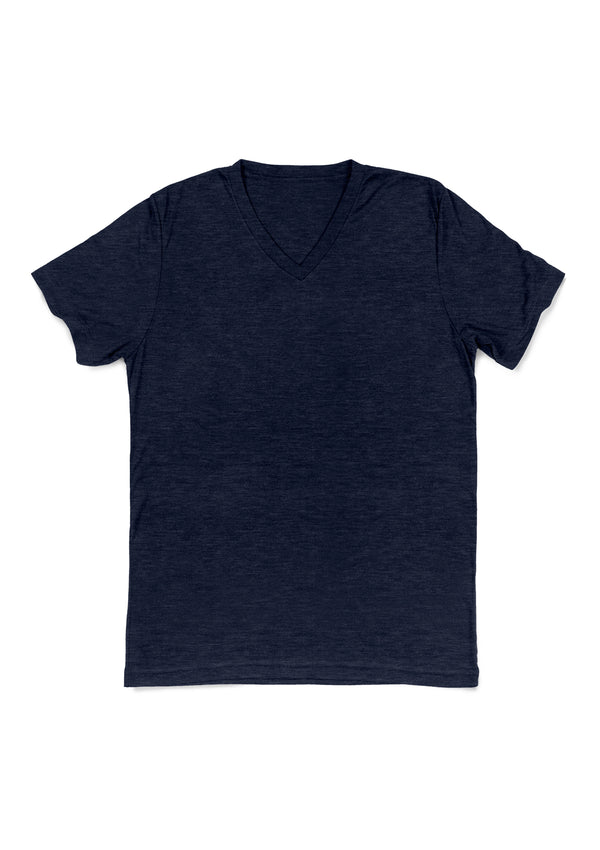 Mens T-Shirts Short Sleeve V-Neck Navy Blue Triblend