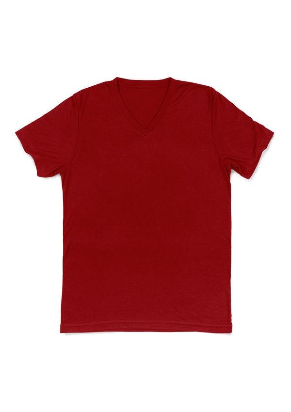Mens T-Shirt Short Sleeve V Neck Red Tri-Blend