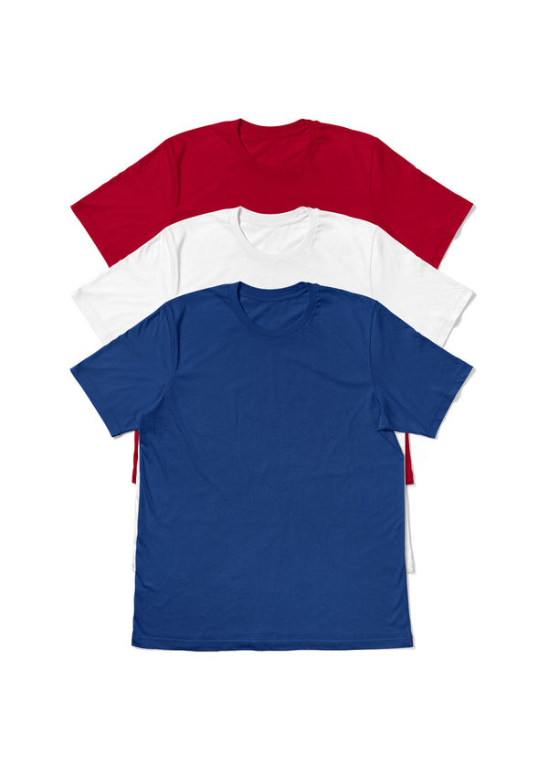 Mens T-Shirt 3pc USA Bundle - red, white & blue flat front