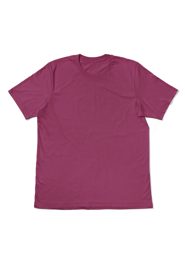 Mens T-Shirt Short Sleeve Crew Neck Berry Red Cotton