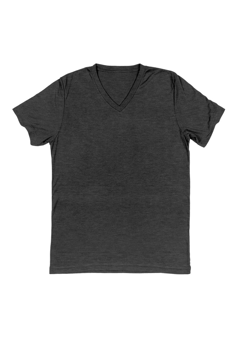 Mens T-Shirt Short Sleeve V-Neck Black Gray Heather