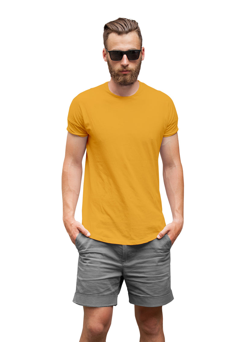 Mens T-Shirt Short Sleeve Crew Neck T-Shirt Gold Yellow