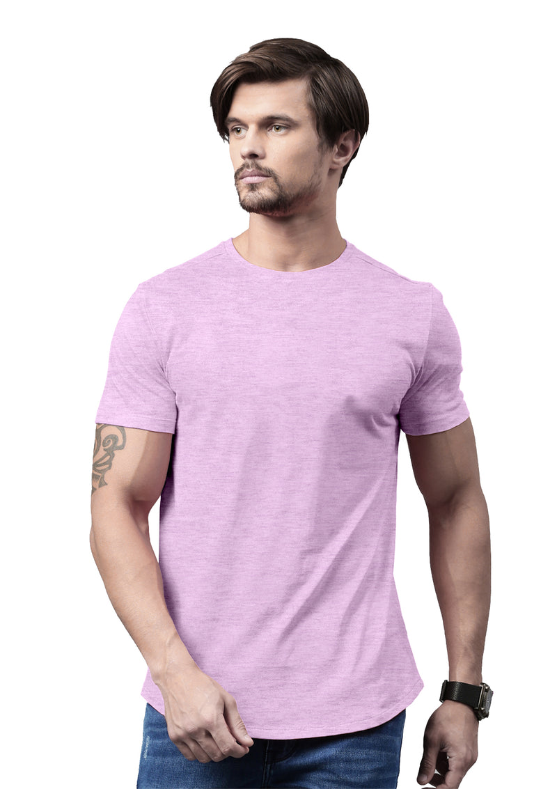 man in a unisex lilac purple prism heather t-shirt