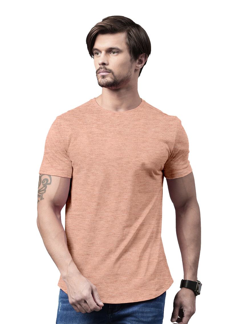 man in unisex peach prism heather t-shirt from the perfect tshirt company