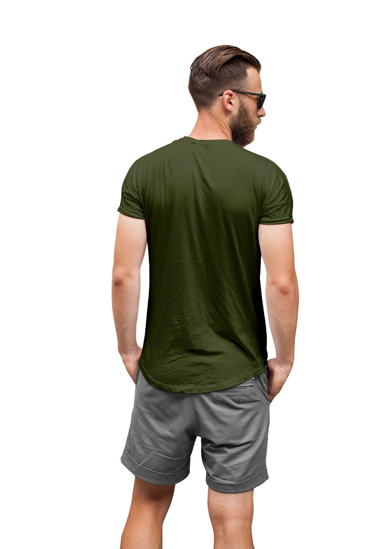 Mens T-Shirt Short Sleeve Crew neck Olive Green Cotton