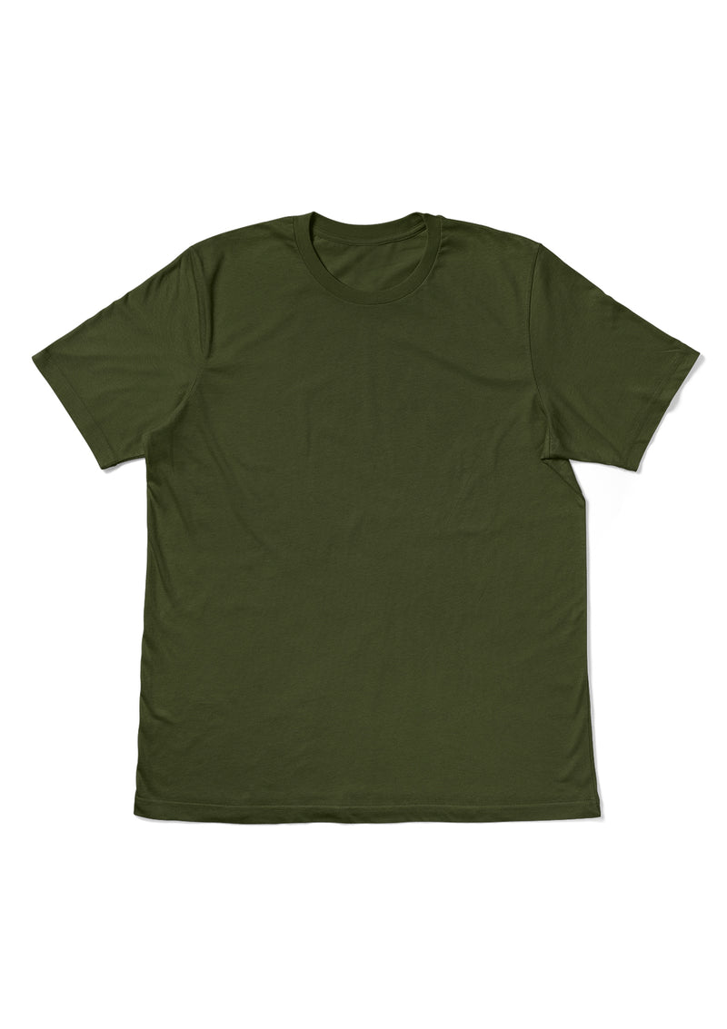 Mens T-Shirt Short Sleeve Crew neck Olive Green Cotton