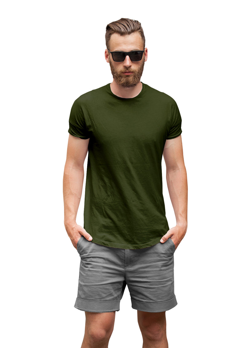 Mens T-Shirt Short Sleeve Crew Neck Military Green 3pc Bundle