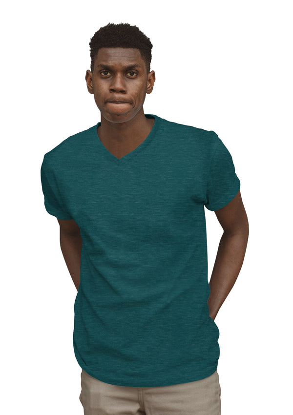 Mens T-Shirt Short Sleeve V-Neck Teal Green Triblend