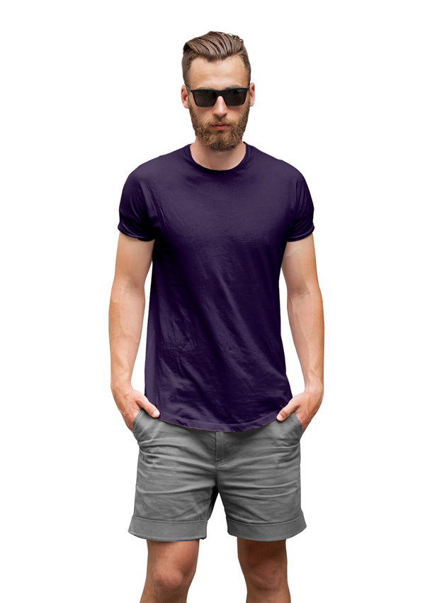 Mens T-Shirt Short Sleeve Crew Neck Purple Cotton