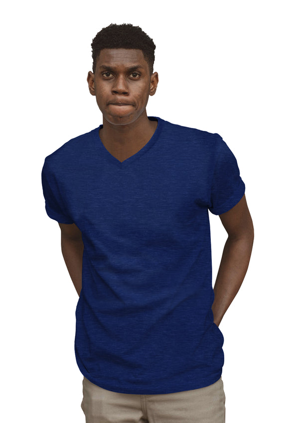 Mens T-Shirt Short Sleeve V-Neck Royal Blue Triblend