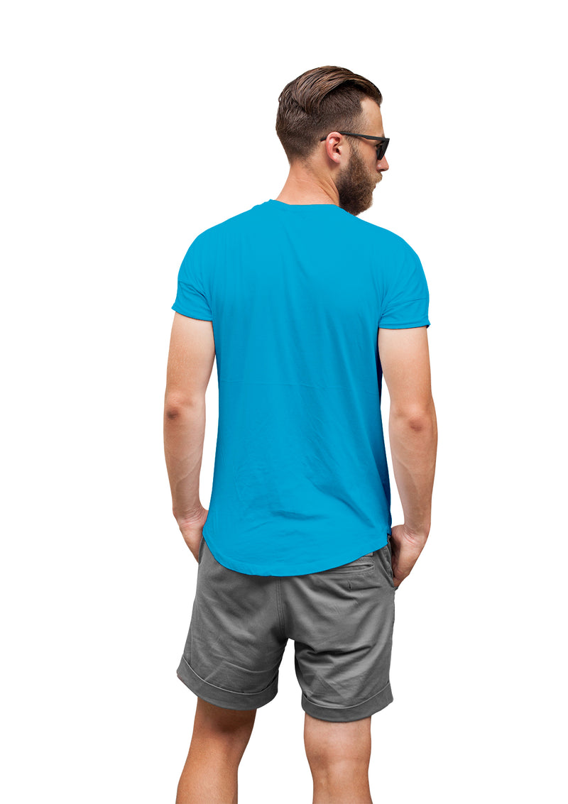 Mens T-Shirt Short Sleeve Crew Neck Turquoise Blue