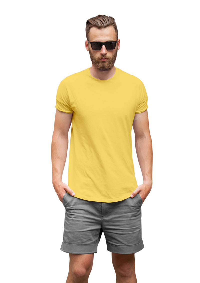 Mens T-Shirt Short Sleeve Crew Neck Yellow