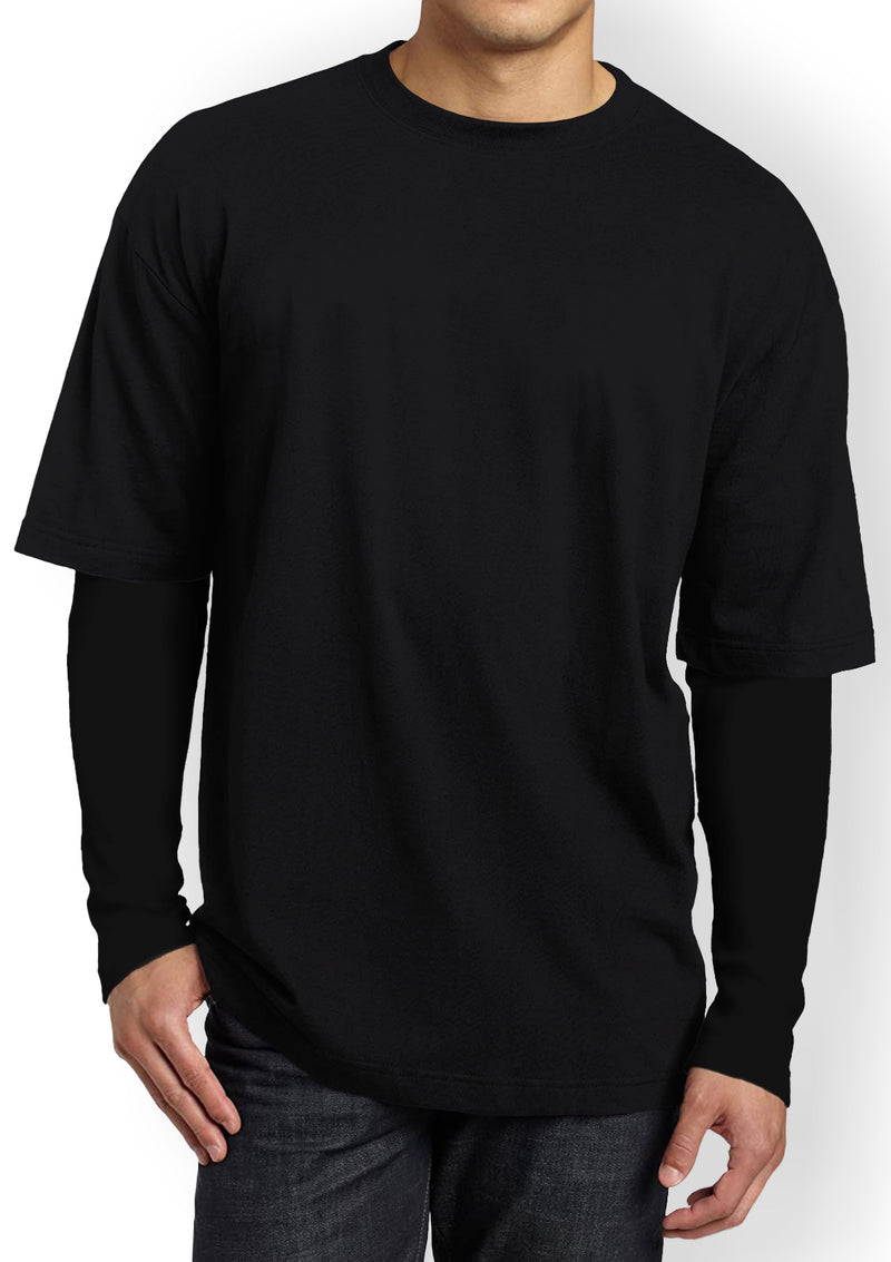 Mens T-Shirts Short & Long Sleeve - 2 Pack Bundle Black
