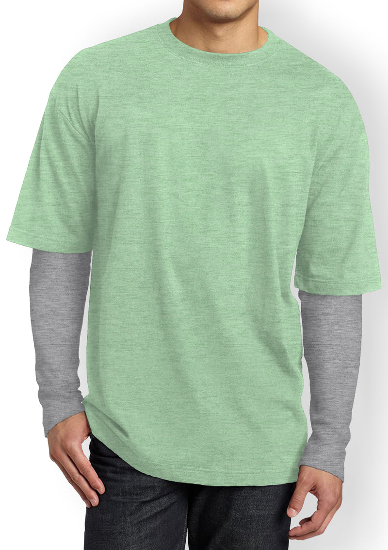 Mens T-Shirts Long & Short Sleeve 2 Pack Gray & Mint Green