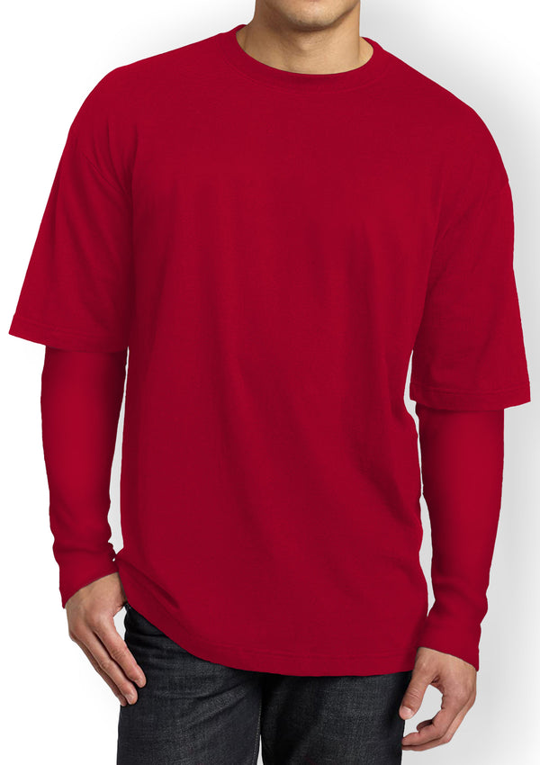 Mens T-Shirts Long & Short Sleeve 2 Pack Bundle - Red