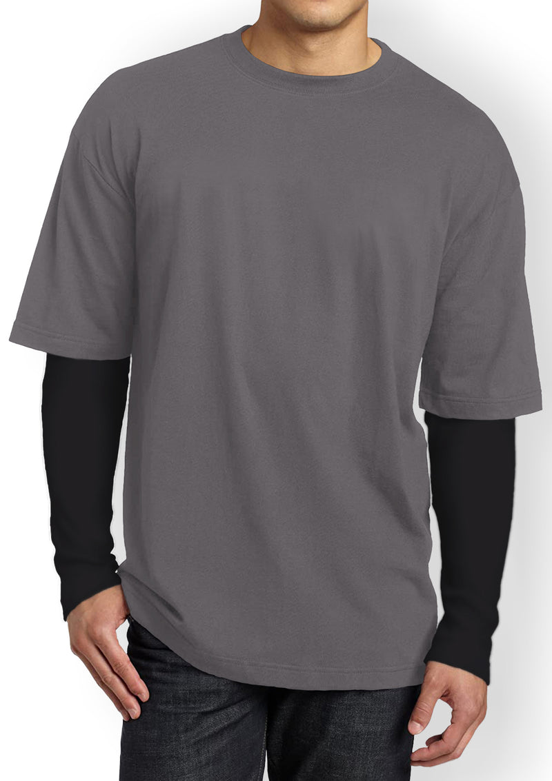 Mens T-Shirts Long & Short Sleeve 2 Pack Bundle Black Gray