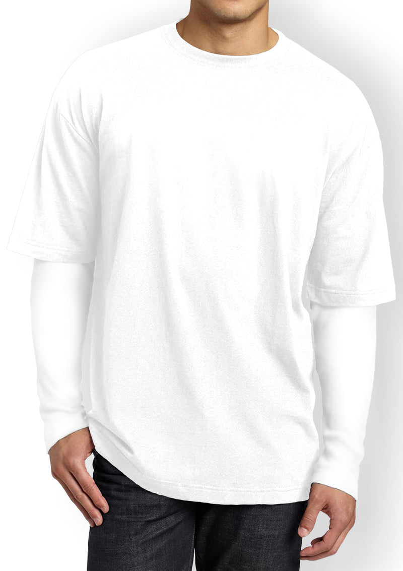 Mens T-Shirts Long & Short Sleeve 2 Pack Bundle White