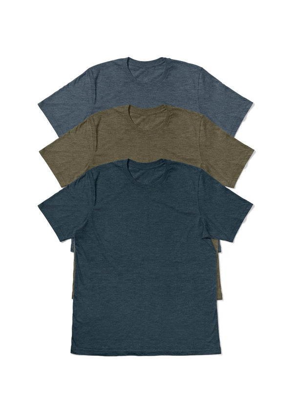 Men's 3 Pack T-Shirt Bundle - Slate Blue, Olive Green, Teal Blue - Perfect TShirt Co